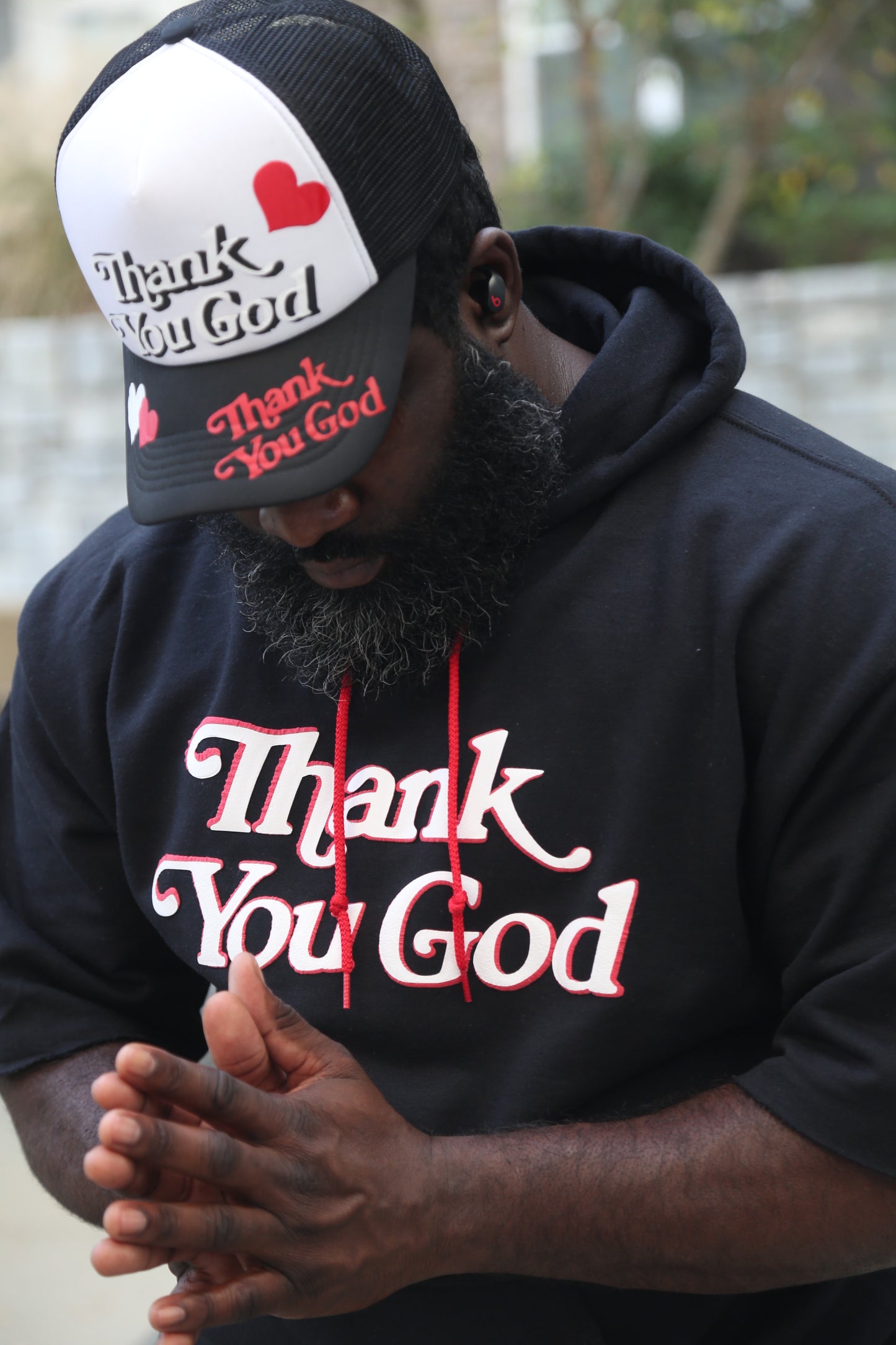 Black and White "Thank You God" Trucker Hat