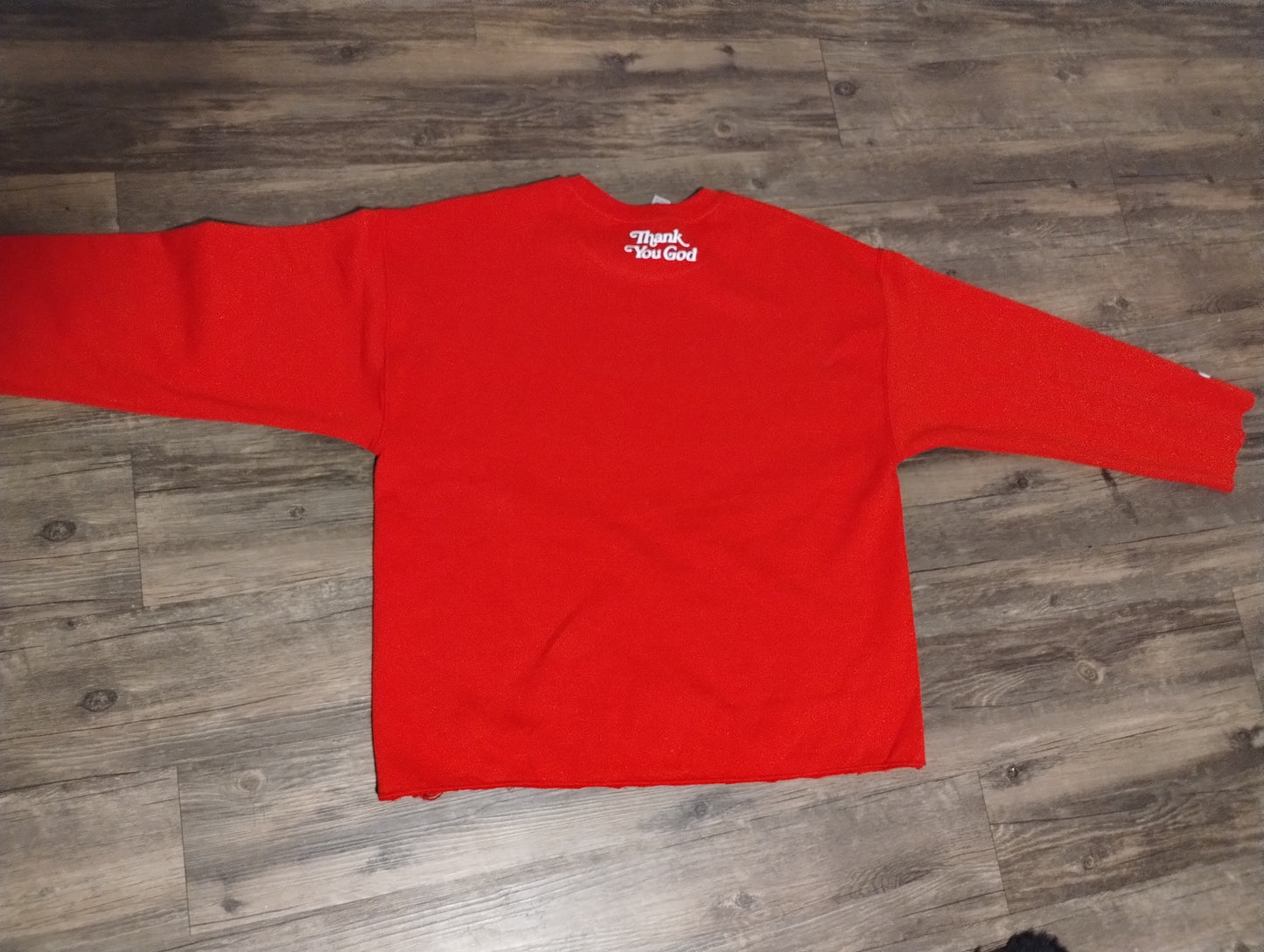 Thank You God Crop Sweatshirt Full -Red