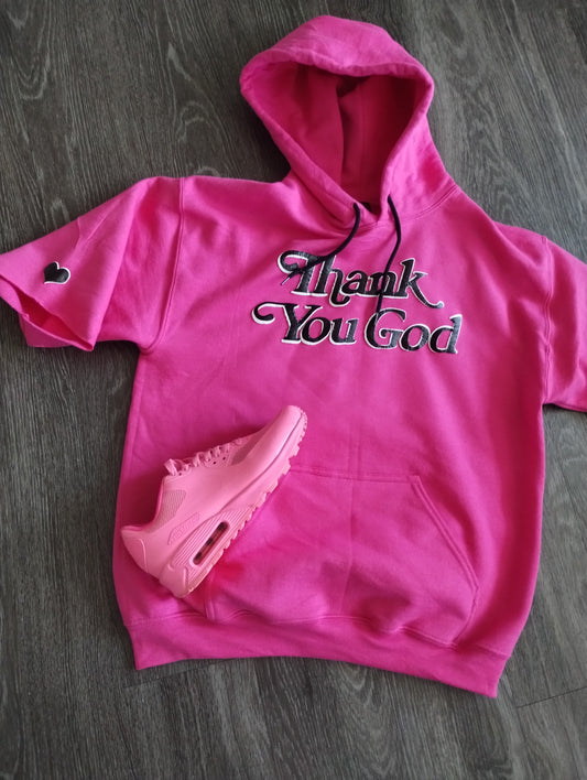 Thank You God Crop Hoodie- Pink