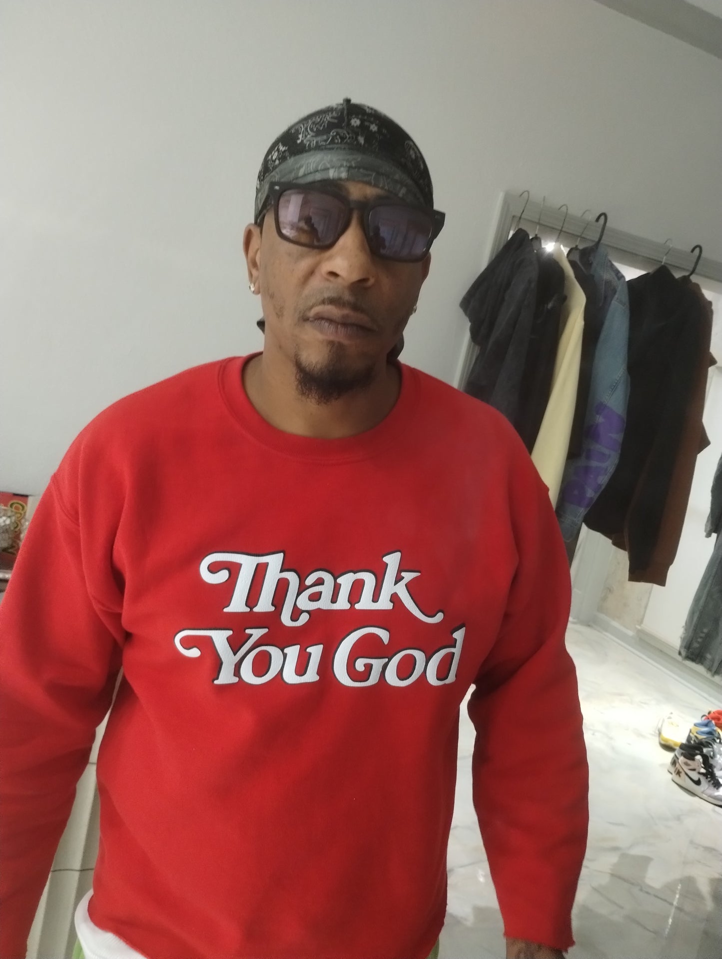 Thank You God Crop Sweatshirt Full -Red