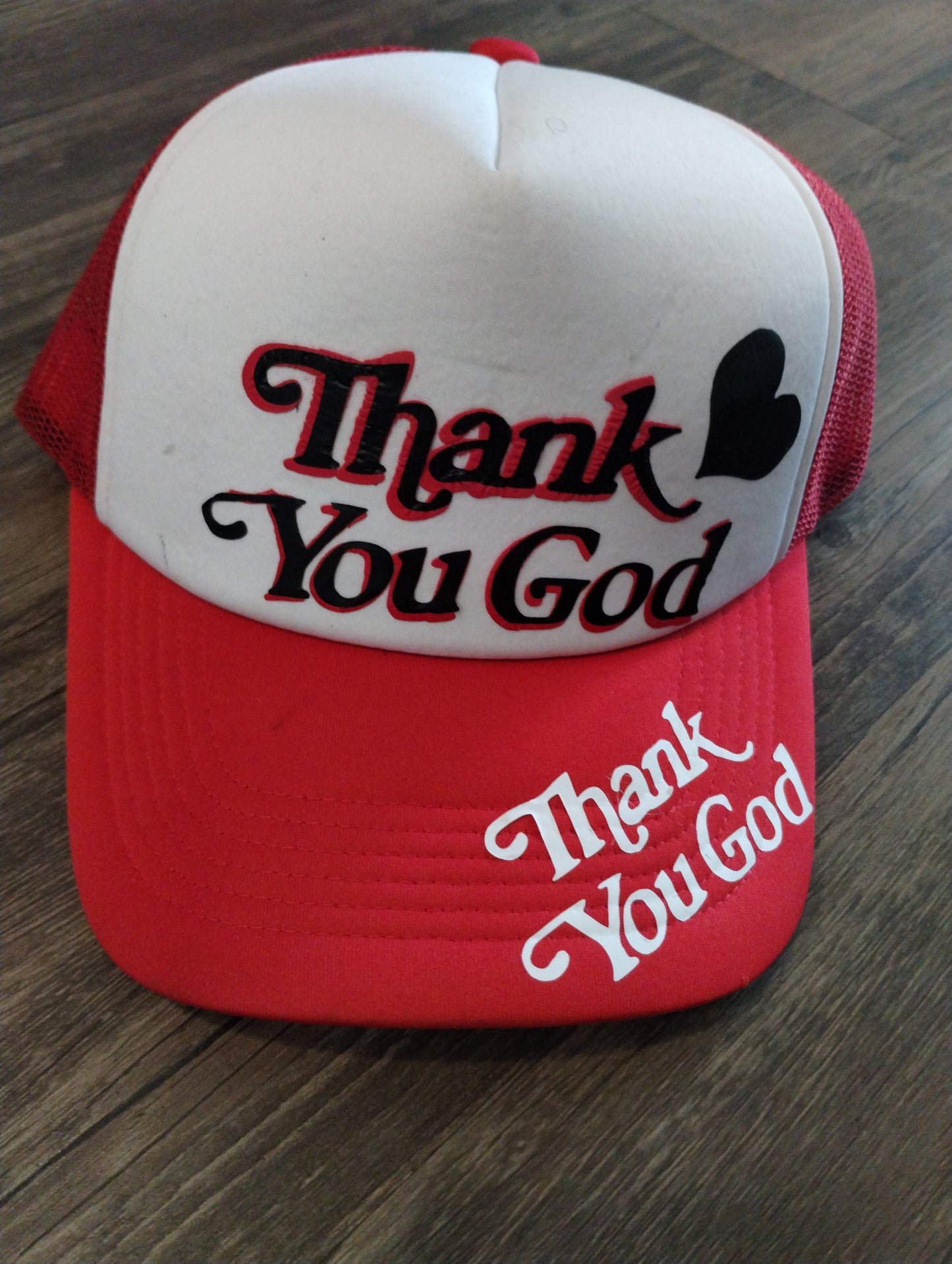 Red and White "Thank You God" Trucker Hat