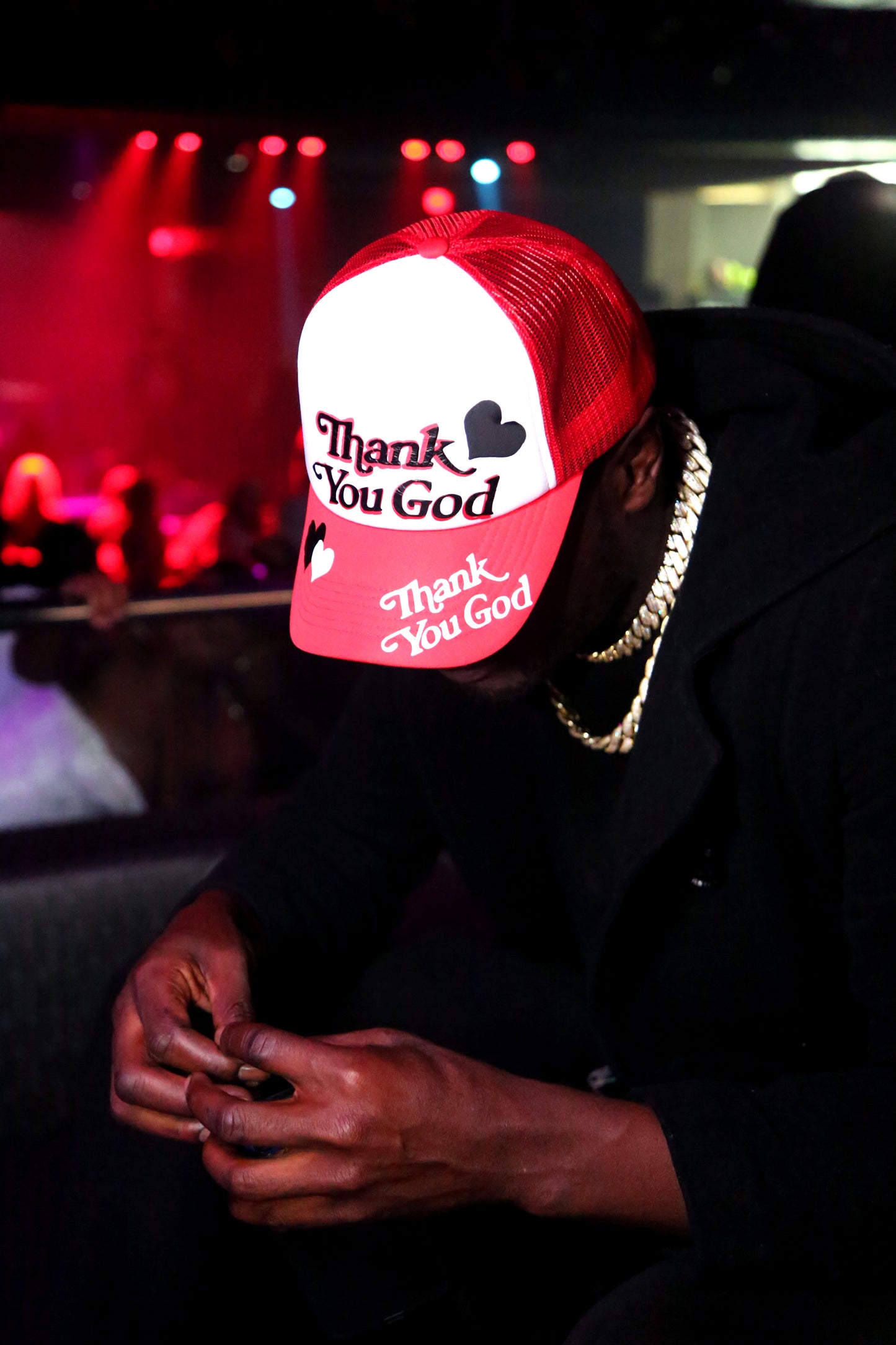 Red and White "Thank You God" Trucker Hat